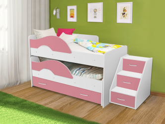 Выкатная кровать «Радуга» белый/розовый