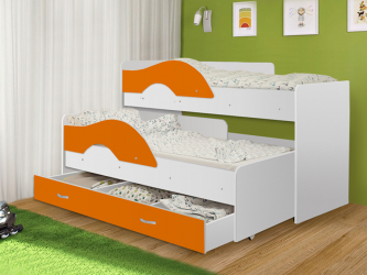 Выкатная кровать «Радуга» белый/оранжевый
