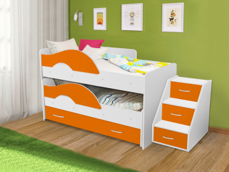 Выкатная кровать «Радуга» белый/оранжевый