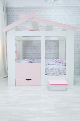 Кровать Теремок белый/розовый