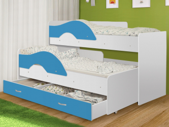 Выкатная кровать «Радуга» белый/синий